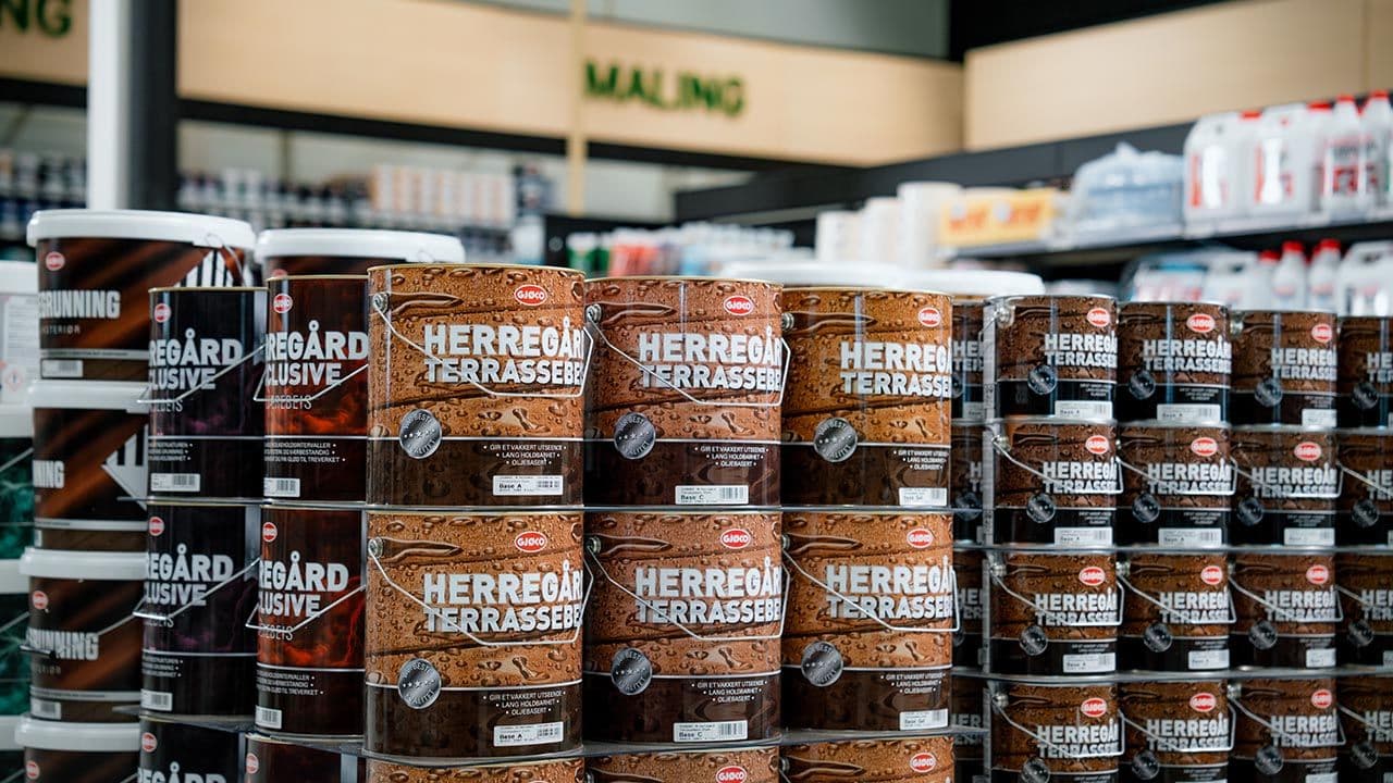 Utvalgte terrassebeis fra Gjøco i Byggtorget byggevarehus.