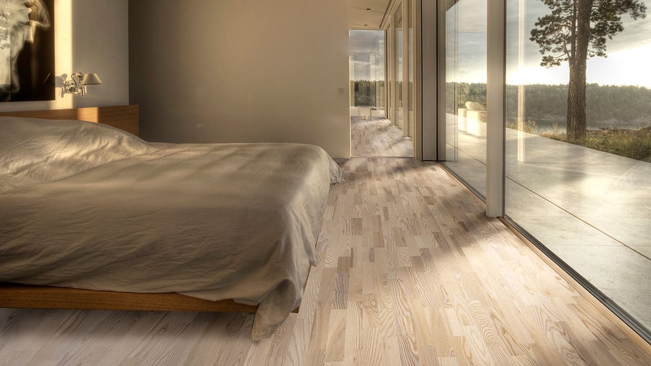 Gulv inspirasjon soverom med 3-stavs parkett.
