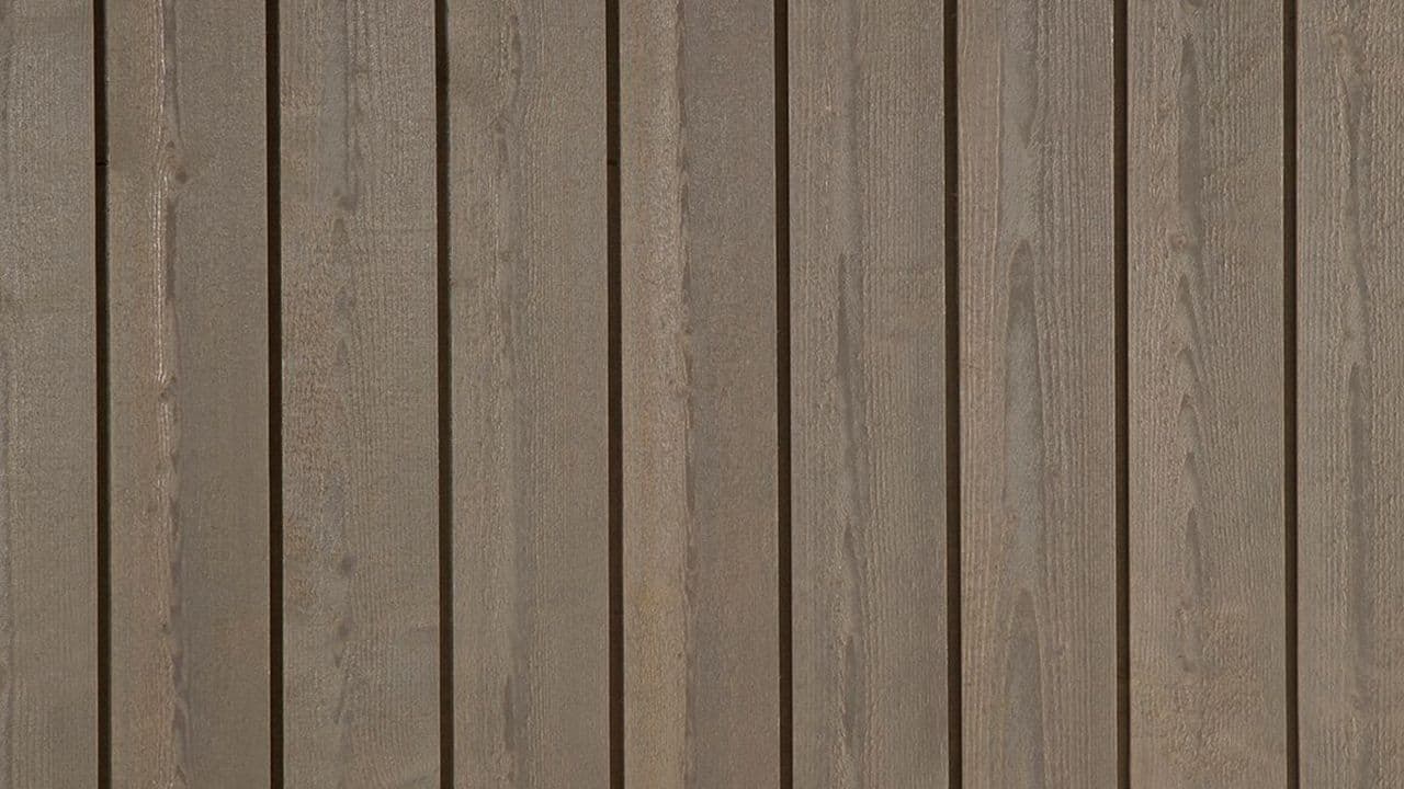 Eksempel på dobbelfals kledning ret 10 mm, malt i fargen Jotun Trebitt 9075 Røykgrå