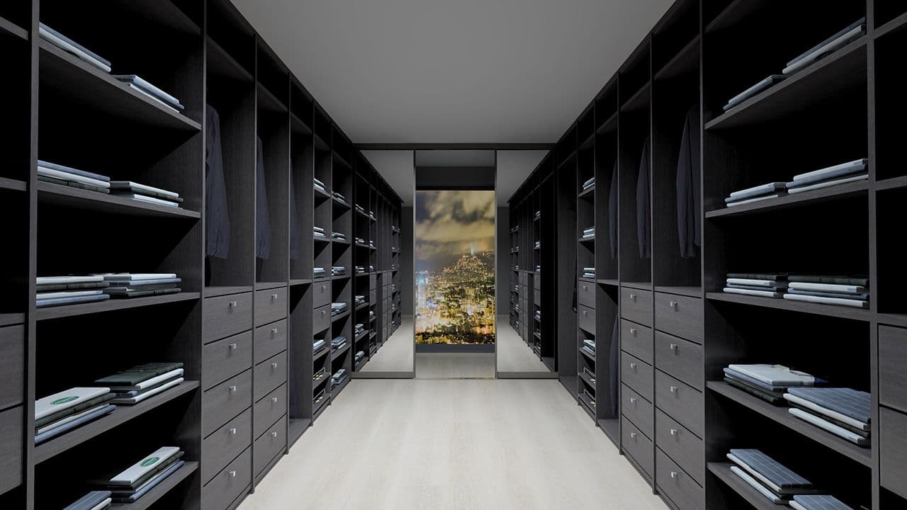 Walk-in garderobe i sort alm fra Rival.